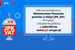 Grafika przedstawia Logo JPK_VAT na niebieskim tle. Z prawej strony na monitorze komputera napis 