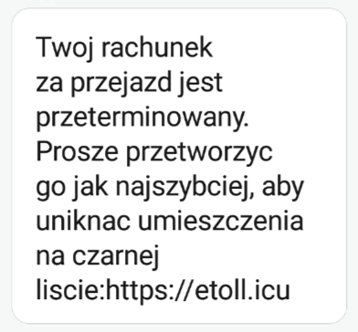 Fałszywy komunikat dotyczący rachunku za przejazd w systemie e-TOLL.