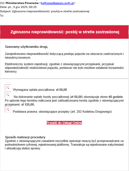 Przykład fałszywej wiadomości