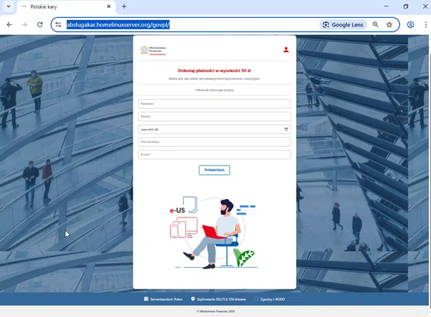 Przykład fałszywej wiadomości z Ministarstwa Finansów