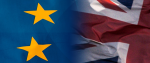 Flagi: Unii Europejskiej i Wielkiej Brytanii połączone.