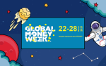 Napis Global Money Week 22-28.03.2021 Kampania organizowana przez OECD i UKNF

