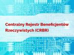 Na biało niebieskim tle płytki scalonej czerwony napis Centralny Rejestr Beneficjentów Rzeczywistych (CRBR).
